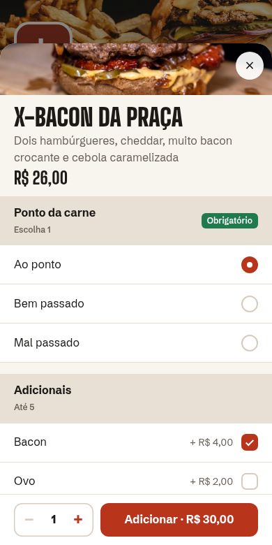 Cliente escolhendo o lanche e os adicionais